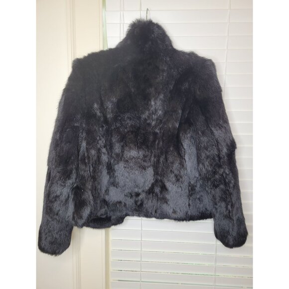 VTG Genuine Rabbit Fur Coat Black Med Cozy Soft Old Money Classic - Picture 2 of 6